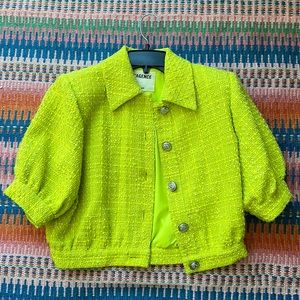 L’AGENCE Cove Cropped Tweed Jacket in Chartreuse